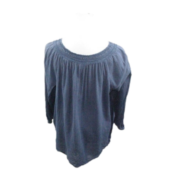 Chaps Blue Partial Button Front 3/4 Sleeve Blouse Size Large - Picture 3 of 4